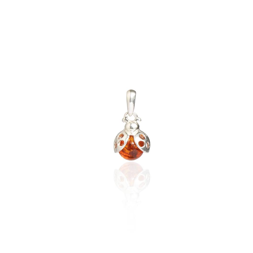 Cognac European Baltic Amber Lady Luck Beetle Pendant In Sterling Silver : SIL-PEN-CAS-0017-COG