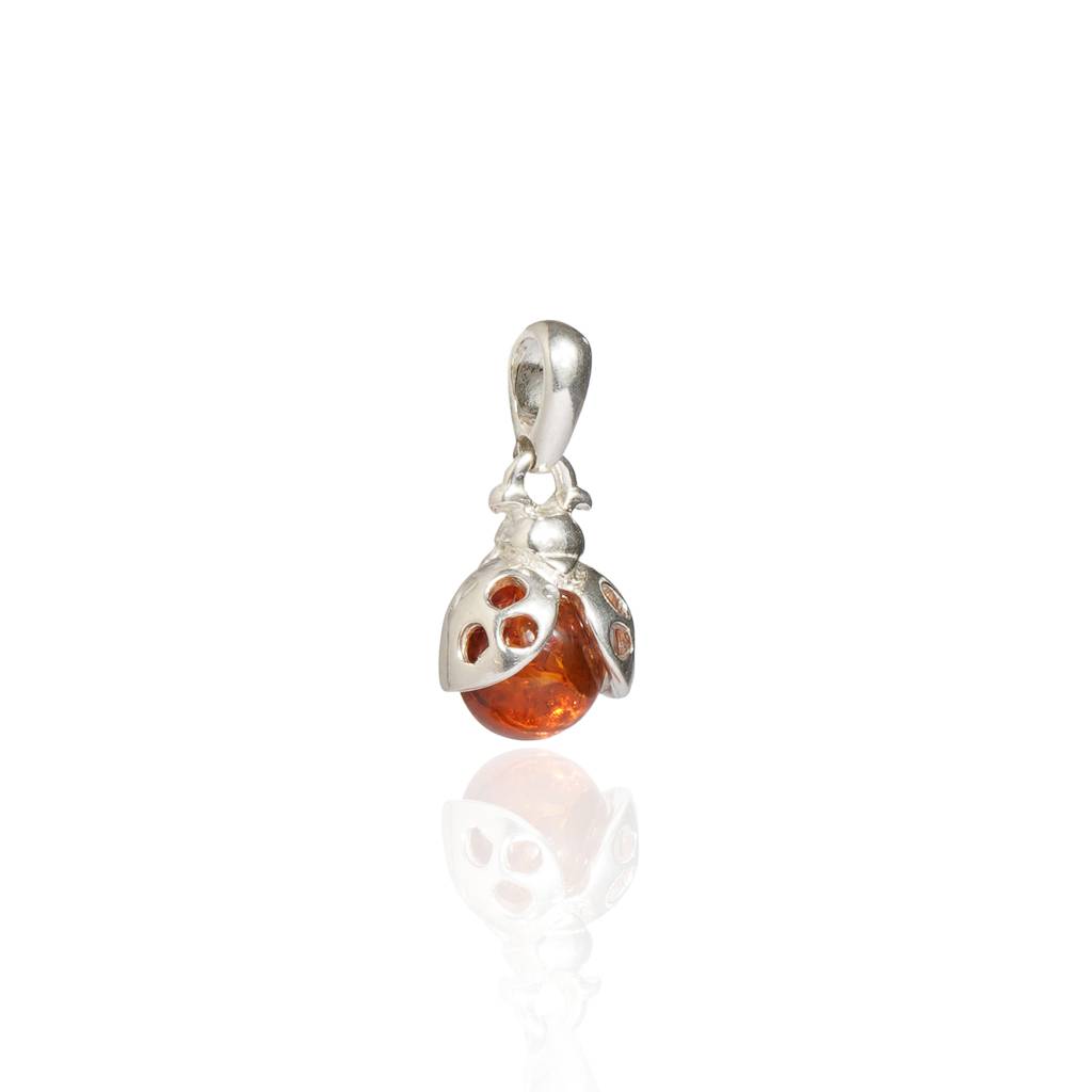 Cognac European Baltic Amber Lady Luck Beetle Pendant In Sterling Silver : SIL-PEN-CAS-0017-COG