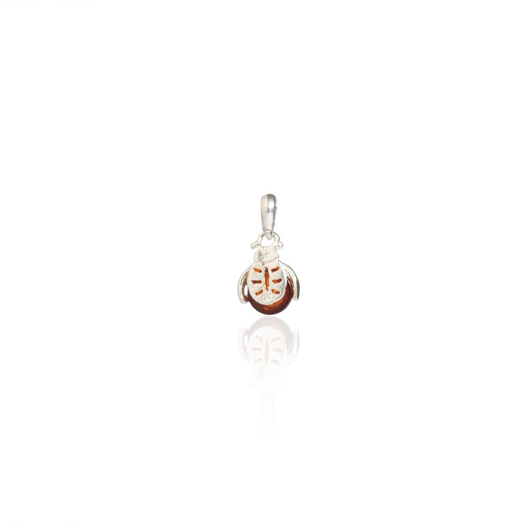 Cognac European Baltic Amber Lady Luck Beetle Pendant In Sterling Silver : SIL-PEN-CAS-0017-COG