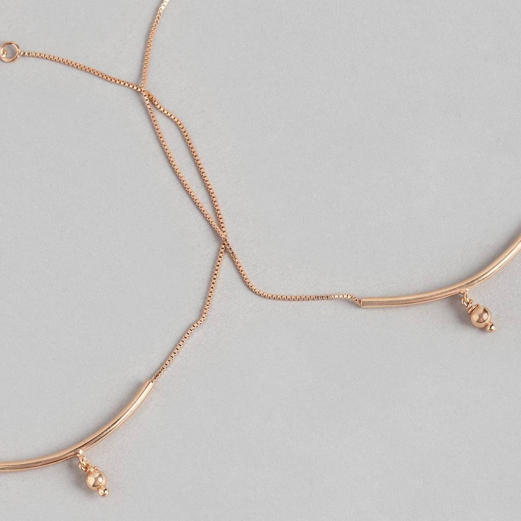 Rose Gold Plated 925 Sterling Silver Drop Chained Anklet : ANK-60244-PAIR