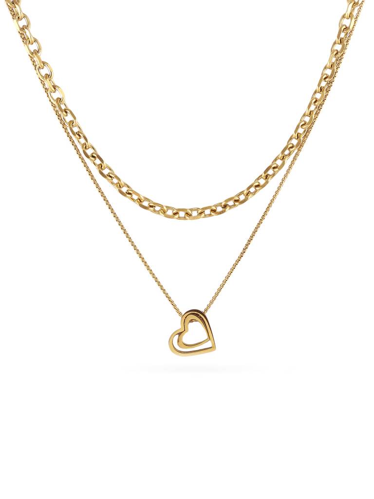 Gold Tone 2 Layer Heart Pendant Necklace : YI24A0088N