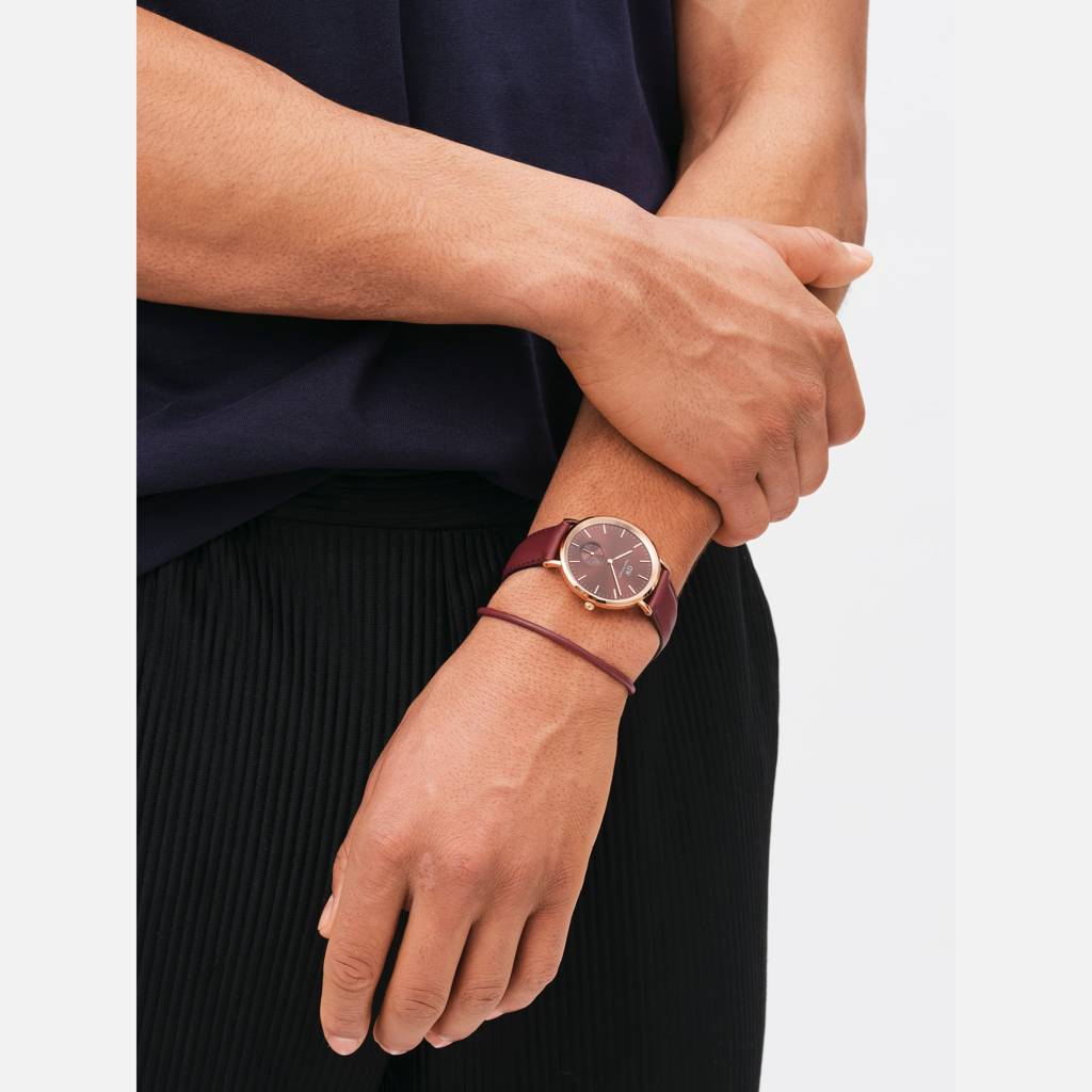 Daniel Wellington Leather Brown-Rose Gold  Leather Unisex Bracelet : DW00400720