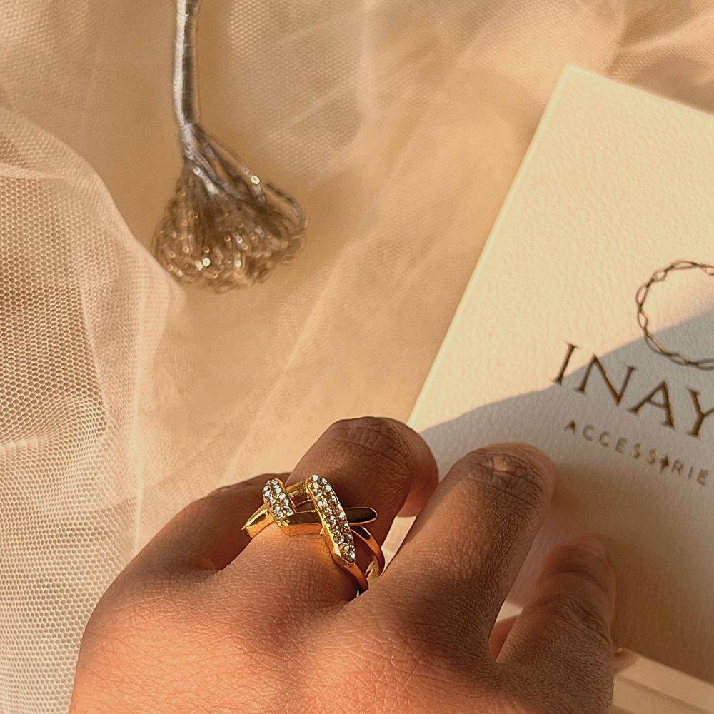 18Kt Gold Plated Cuban X Open Adjustable Ring, Freya : INFREYA-G