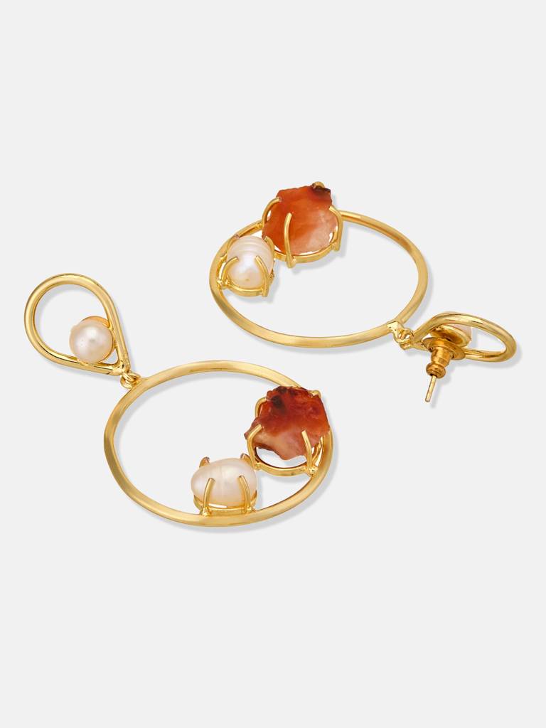 Dull Gold Brass Semi Precious Drop Earrings : YI24A0122E