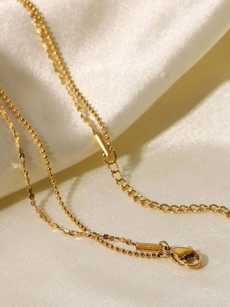 18Kt Gold Plated Double Layered Beaded Diamond Necklace, Mia