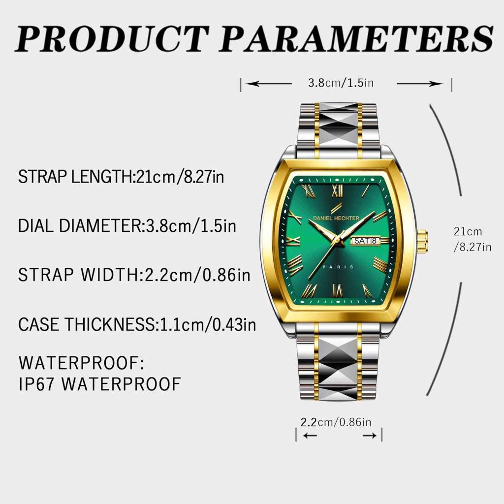 Daniel Hechter Duroc Collection Luxury Watch For Men With Roman Indices, Day-Date Display And Two-Tone Studded St : DHM1025-33