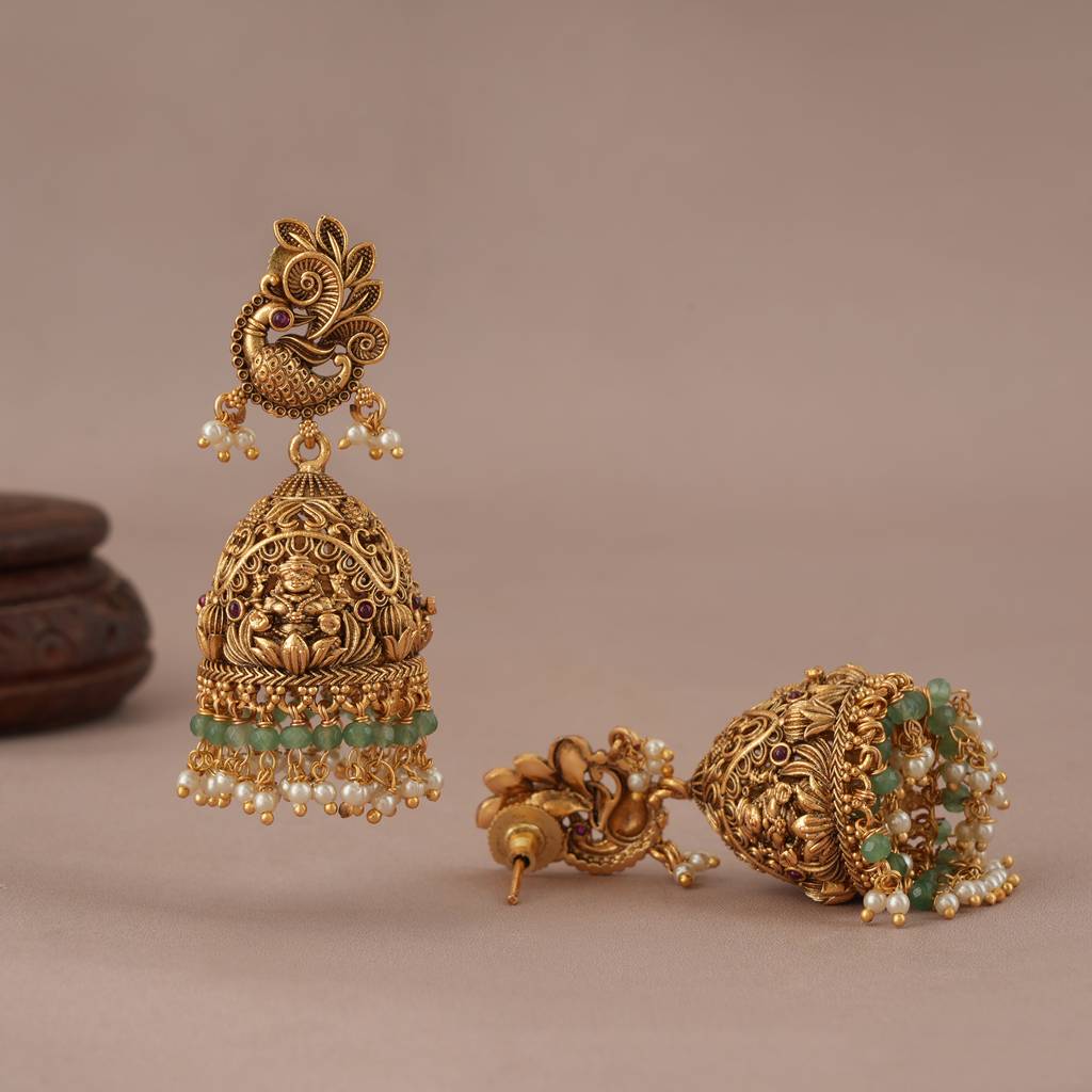 Stunning Long Antique Gold Maa Lakshmi Jhumka Earring For Women : SJ114