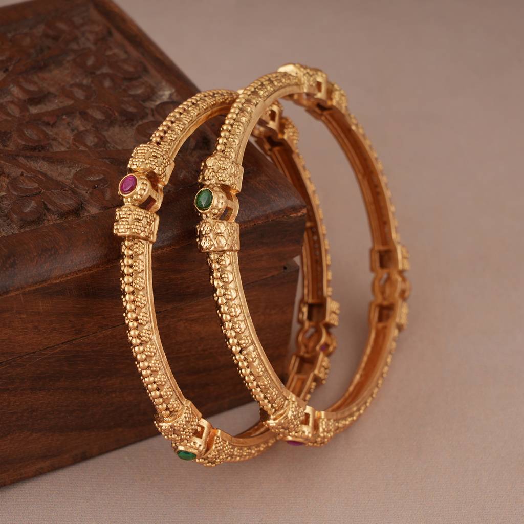 Sleek Stone Gold Plated Bangle Set : SJ070