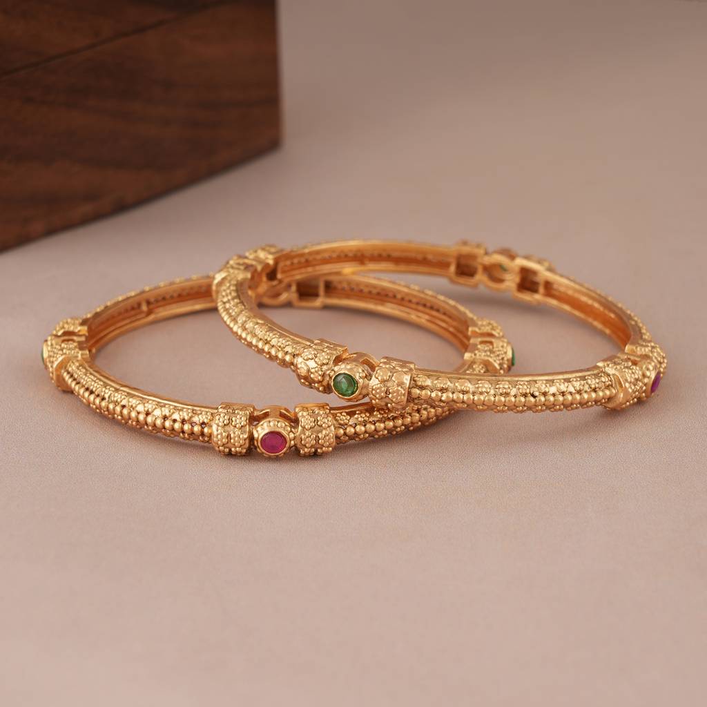 Sleek Stone Gold Plated Bangle Set : SJ070