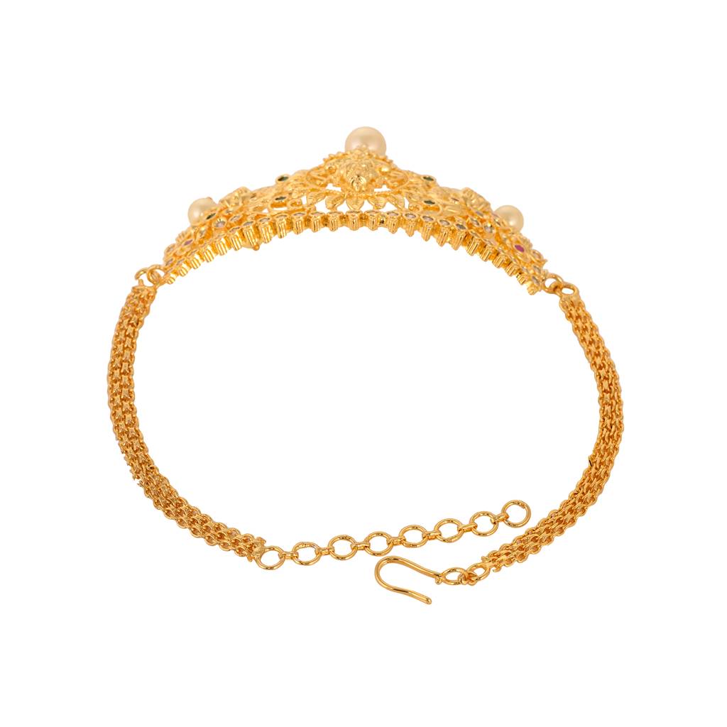 Gold Plated White Ad Studded Goddess Lakshmi Temple Armlet Bracelet : SJBR1406
