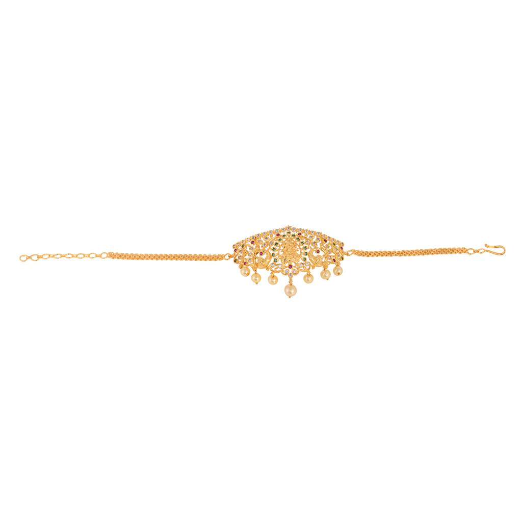 Gold Plated White Ad Studded Temple Motif Armlet Bracelet : SJBR1407