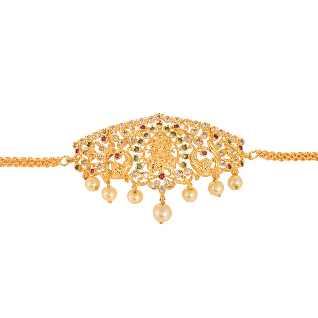 Gold Plated White Ad Studded Temple Motif Armlet Bracelet : SJBR1407