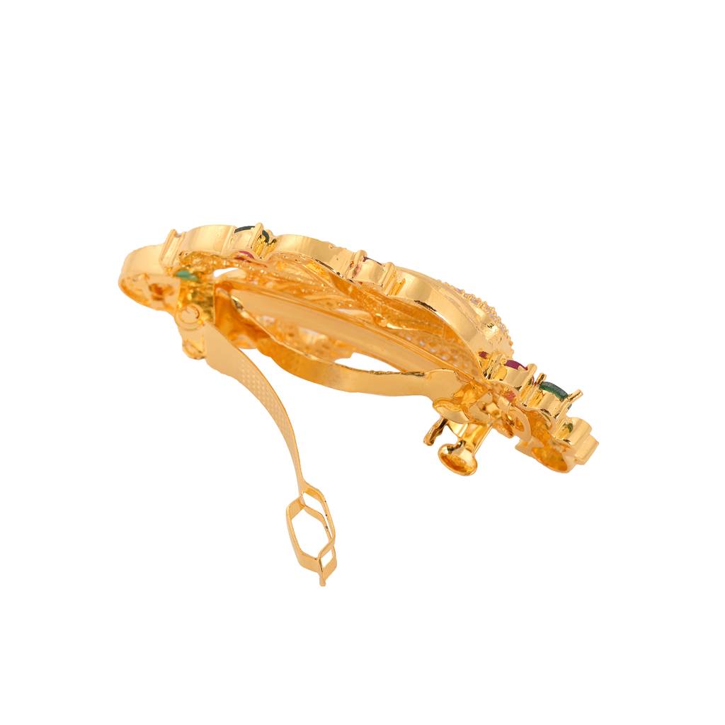 Gold Plated Red & Green Peacock Hair Claw Clip : SJHC1410