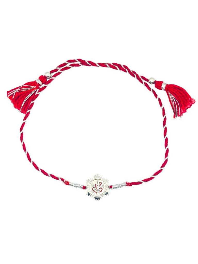 Ganesha Rakhi With Red Lotus Design : 1410
