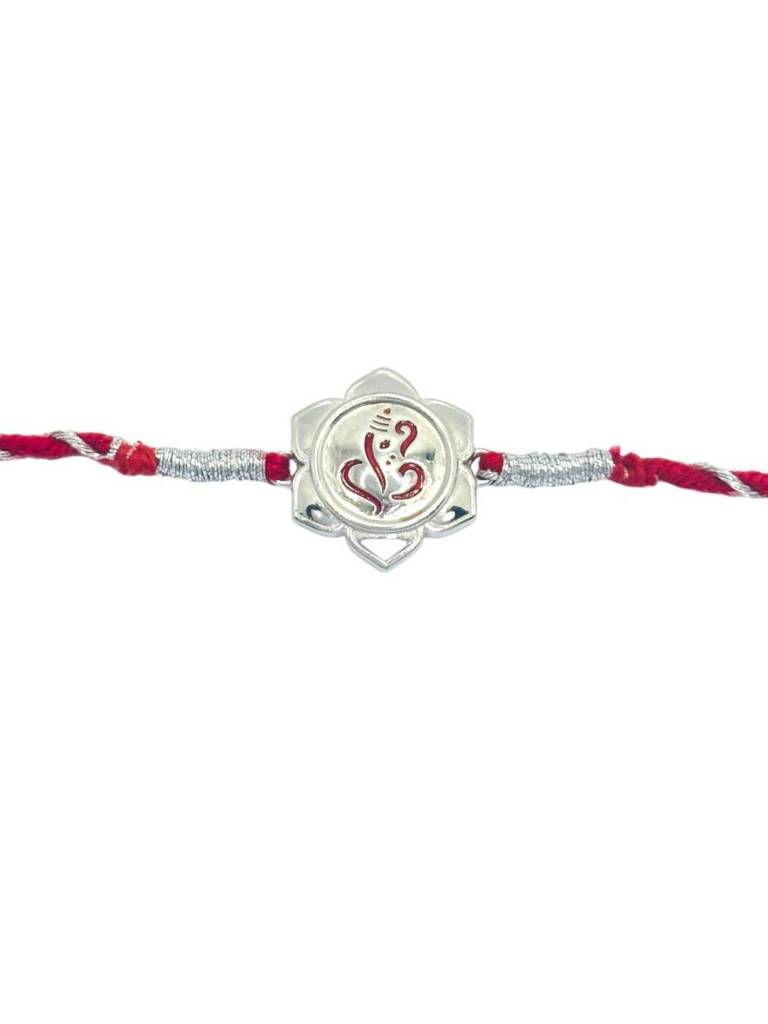 Ganesha Rakhi With Red Lotus Design : 1410
