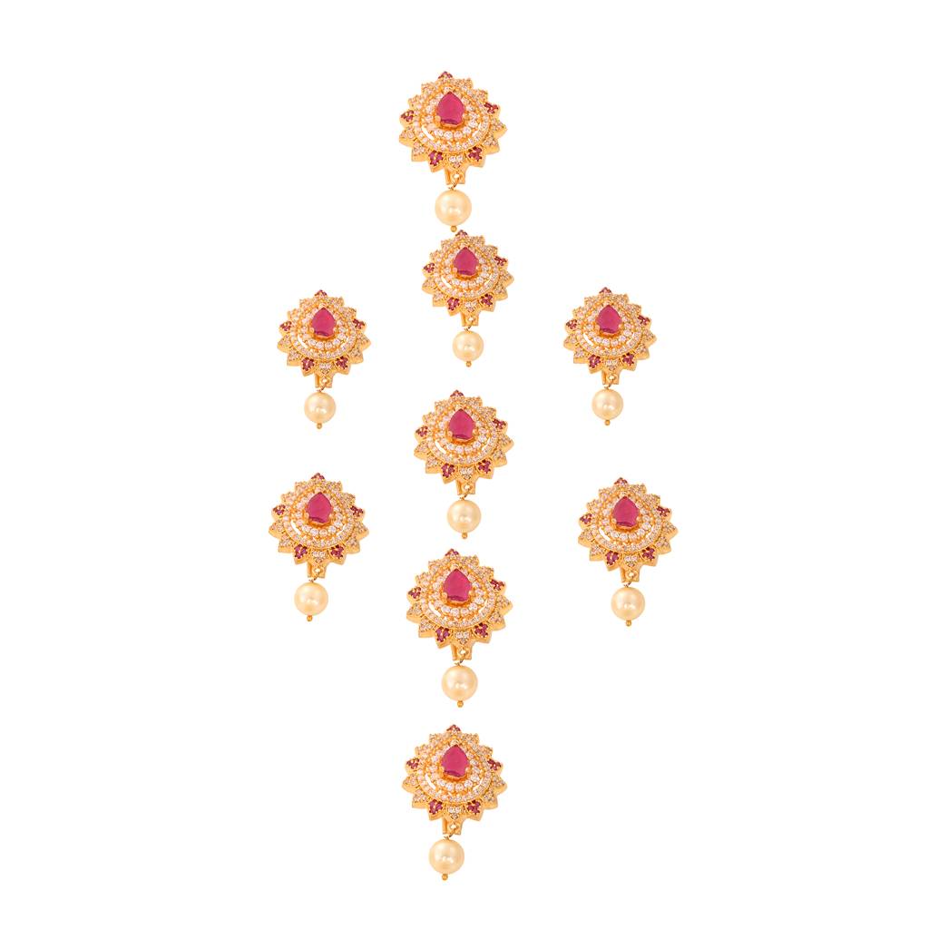 Set Of 9 Gold Toned Red Ad Beads Chotis : SJCH1411