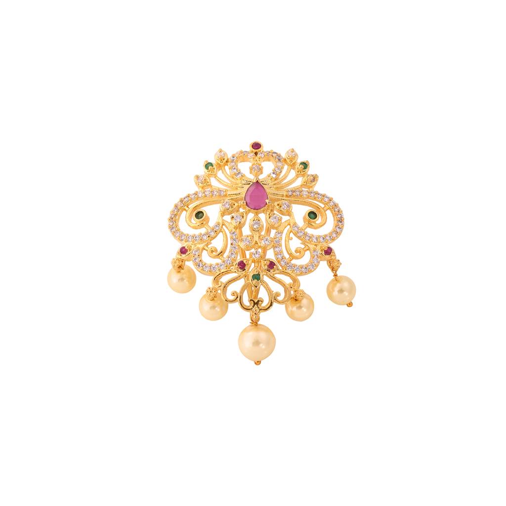 Set Of 9 Gold Toned Red Ad With Pearl Beads Chotis : SJCH1412