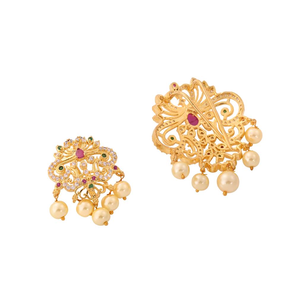 Set Of 9 Gold Toned Red Ad With Pearl Beads Chotis : SJCH1412