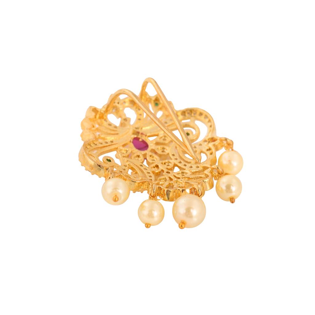 Set Of 9 Gold Toned Red Ad With Pearl Beads Chotis : SJCH1412