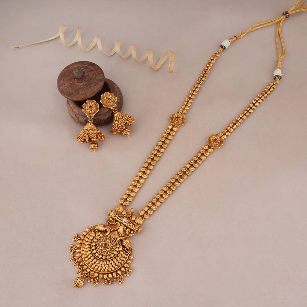 Stunning Antique Gold Necklace Set With Jhumka Earring : SJ097