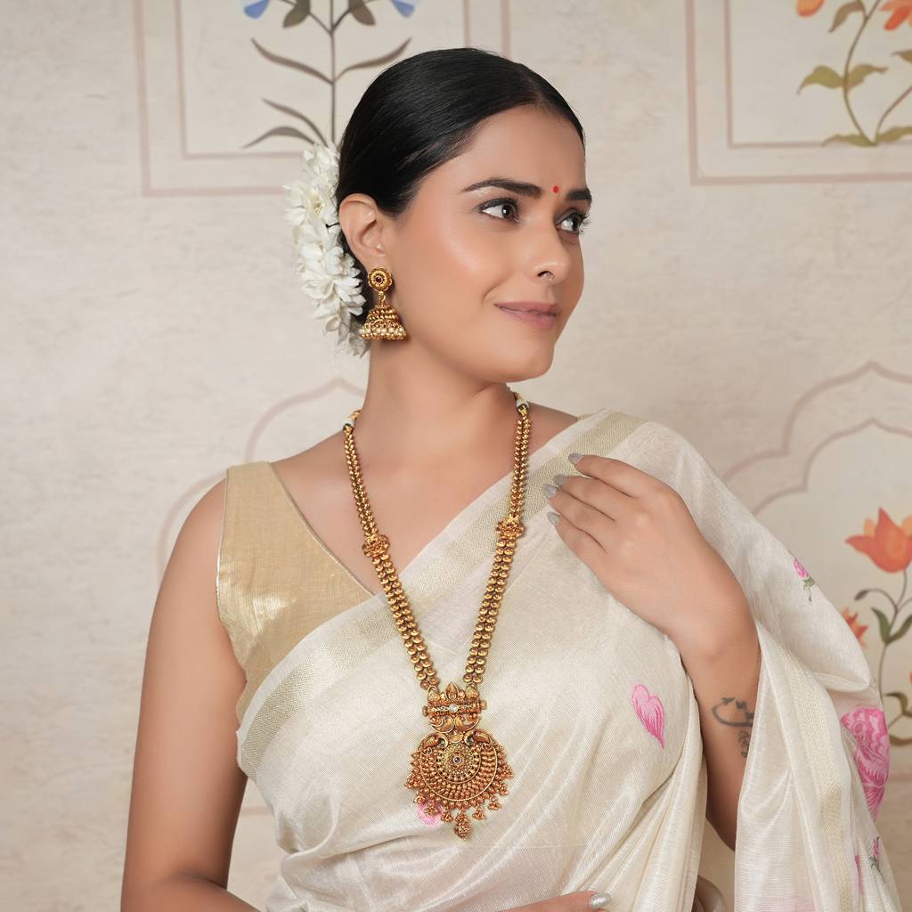 Stunning Antique Gold Necklace Set With Jhumka Earring : SJ097