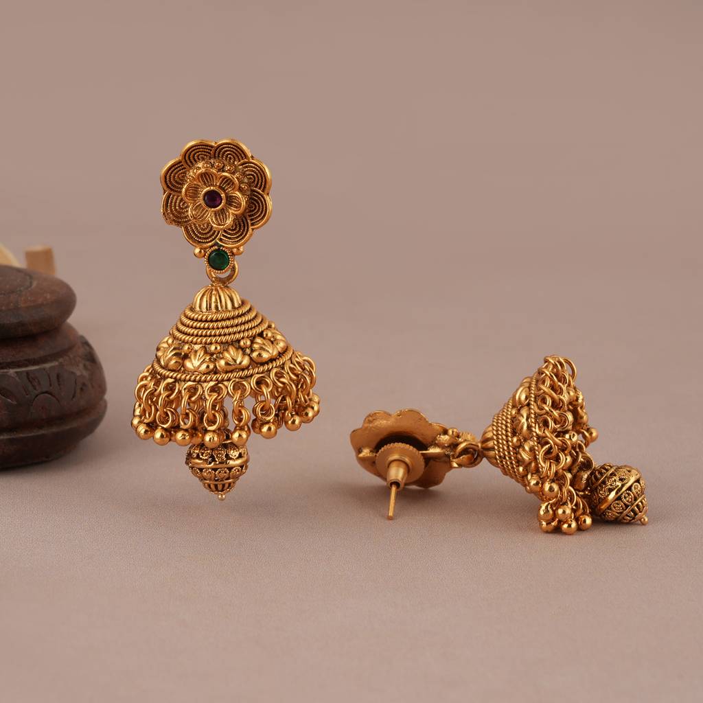 Stunning Antique Gold Necklace Set With Jhumka Earring : SJ097