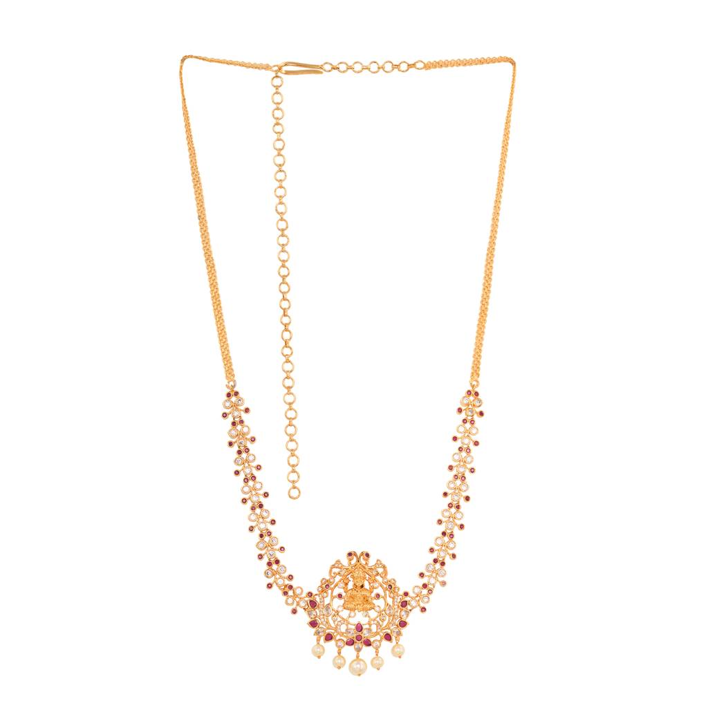 White &Red Gold Plated Ad Studded Temple Kamarbandh : SJKB1413