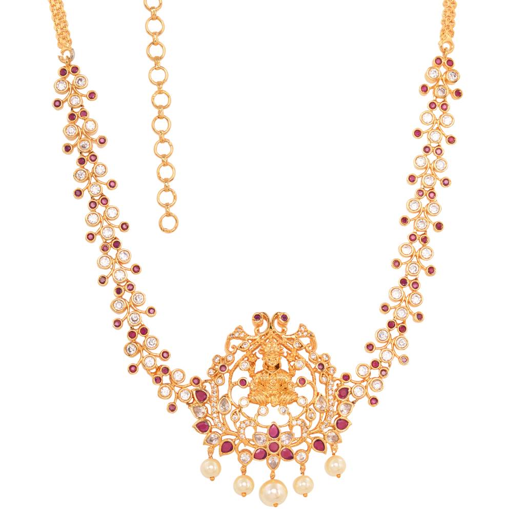 White &Red Gold Plated Ad Studded Temple Kamarbandh : SJKB1413