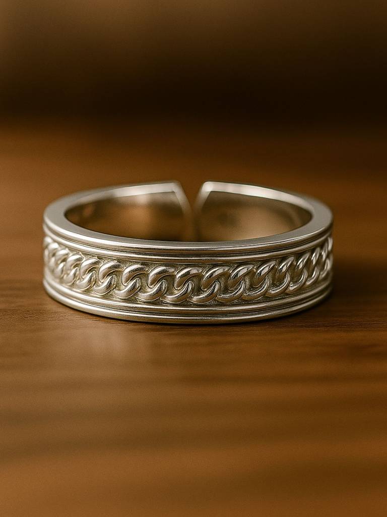 Men’S 925 Silver Adjustable Ring With Textured Grooved Design | Men’S ...