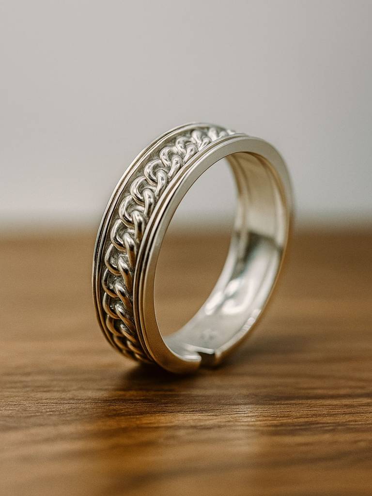 Men’S 925 Silver Adjustable Ring With Textured Grooved Design | Men’S ...