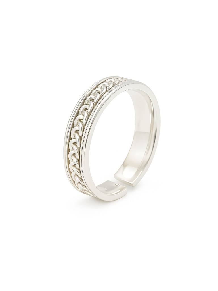 Men’S 925 Silver Adjustable Ring With Textured Grooved Design | Men’S ...