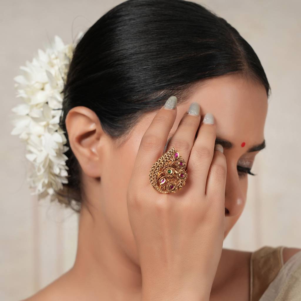 Stunning Antique Gold Multicolor Finger Ring : SJ080