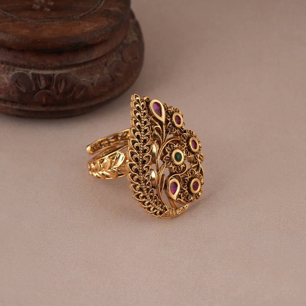Stunning Antique Gold Multicolor Finger Ring : SJ080