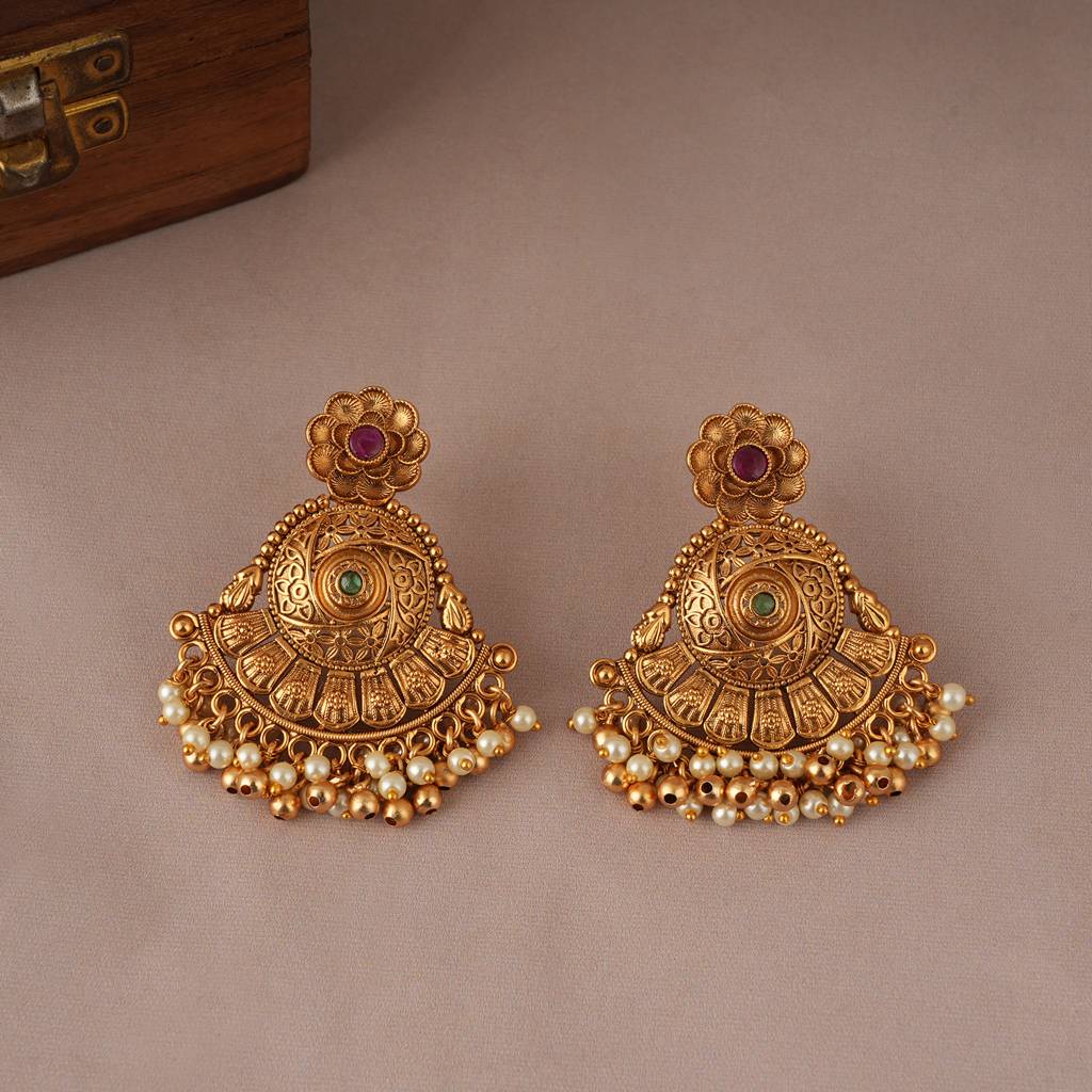 Royal Antique Gold Plated Pearl Drop Necklace Set With Earring : SJ093