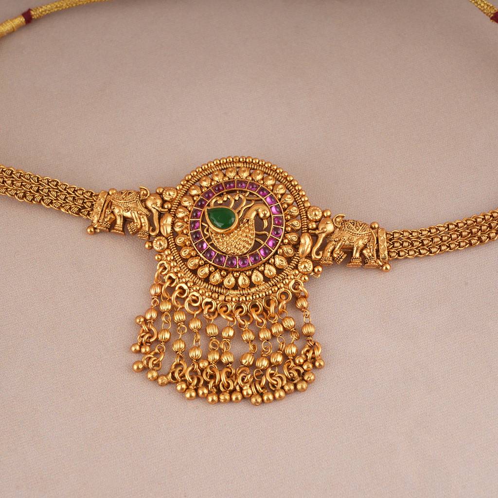 Cute Antique Gold Ruby Stone Choker Set With Earring : SJ091