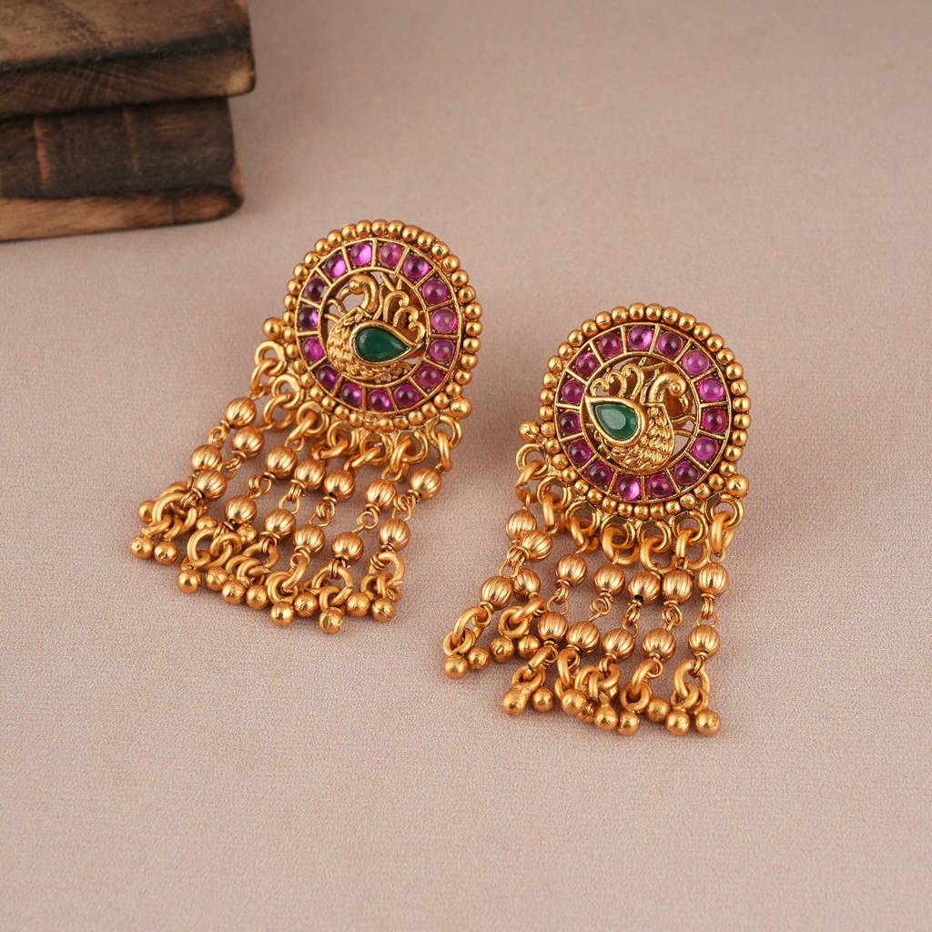 Cute Antique Gold Ruby Stone Choker Set With Earring : SJ091