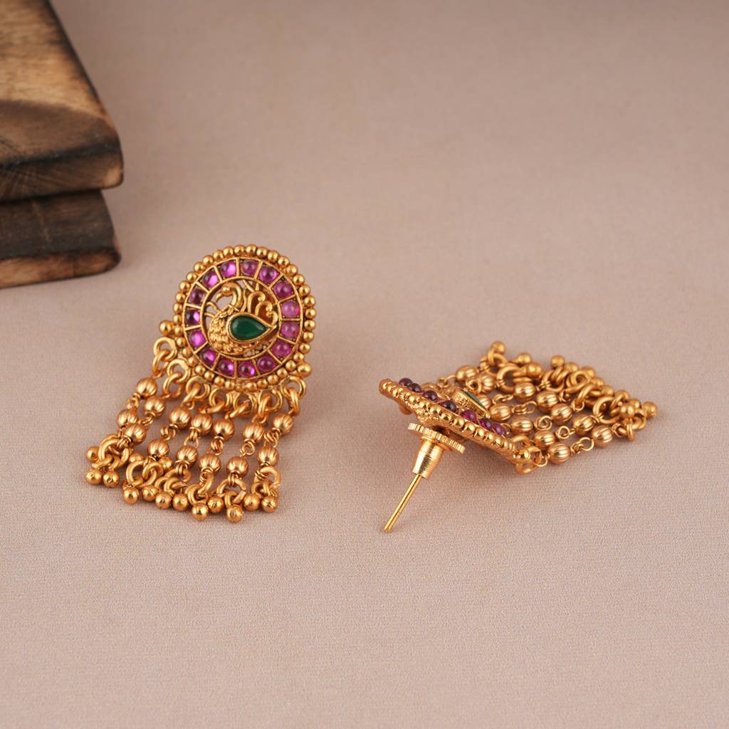 Cute Antique Gold Ruby Stone Choker Set With Earring : SJ091