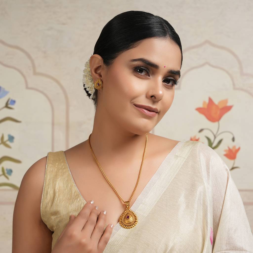 Beautiful Antique Gold Ram Darbaar Pendant Set : SJ086