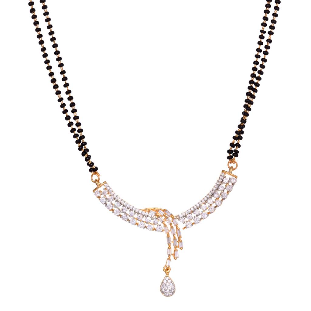 Dual Gold Toned Ad Studded Modern Look Mangalsutra With Earrings : SJMS1444