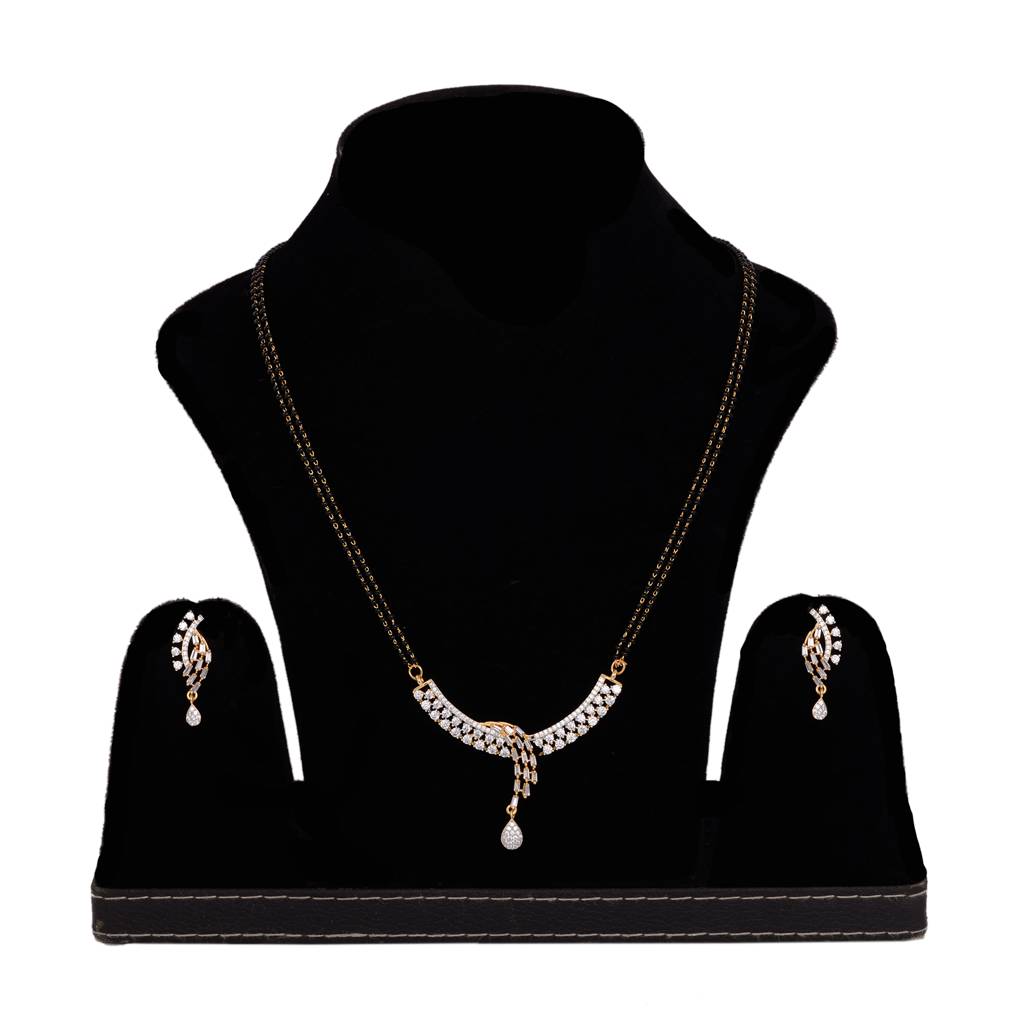 Dual Gold Toned Ad Studded Modern Look Mangalsutra With Earrings : SJMS1444