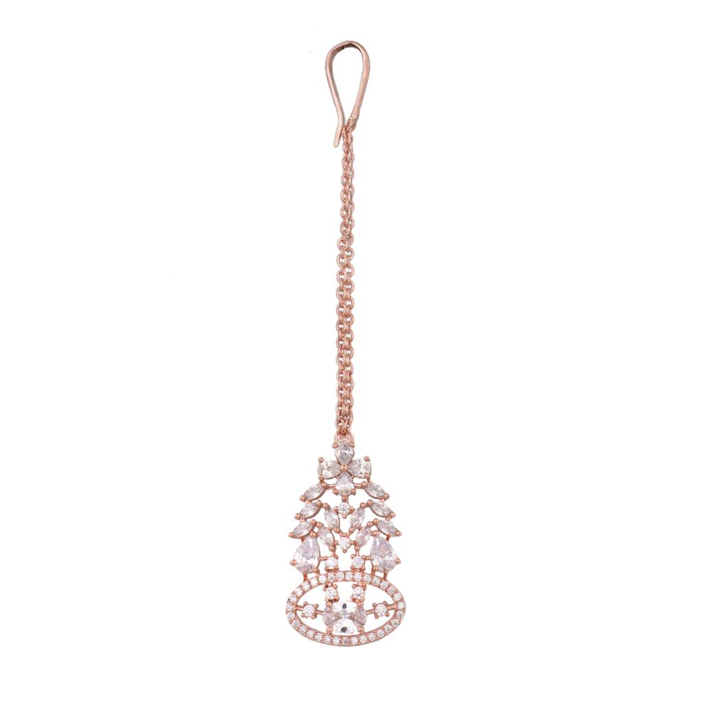Rose Gold Plated White Ad Studded  Choker With Dropdown Earrings  Jewellery  Set : SJNK1446