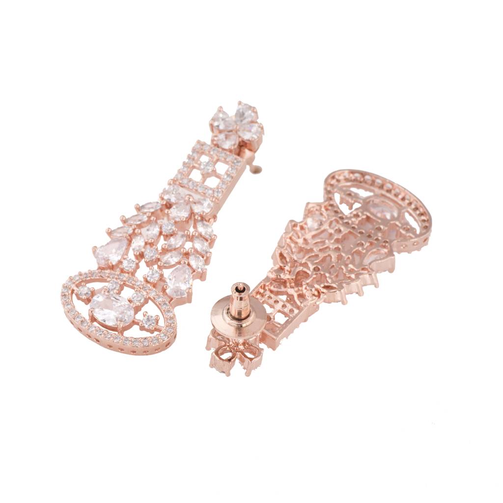 Rose Gold Plated White Ad Studded  Choker With Dropdown Earrings  Jewellery  Set : SJNK1446