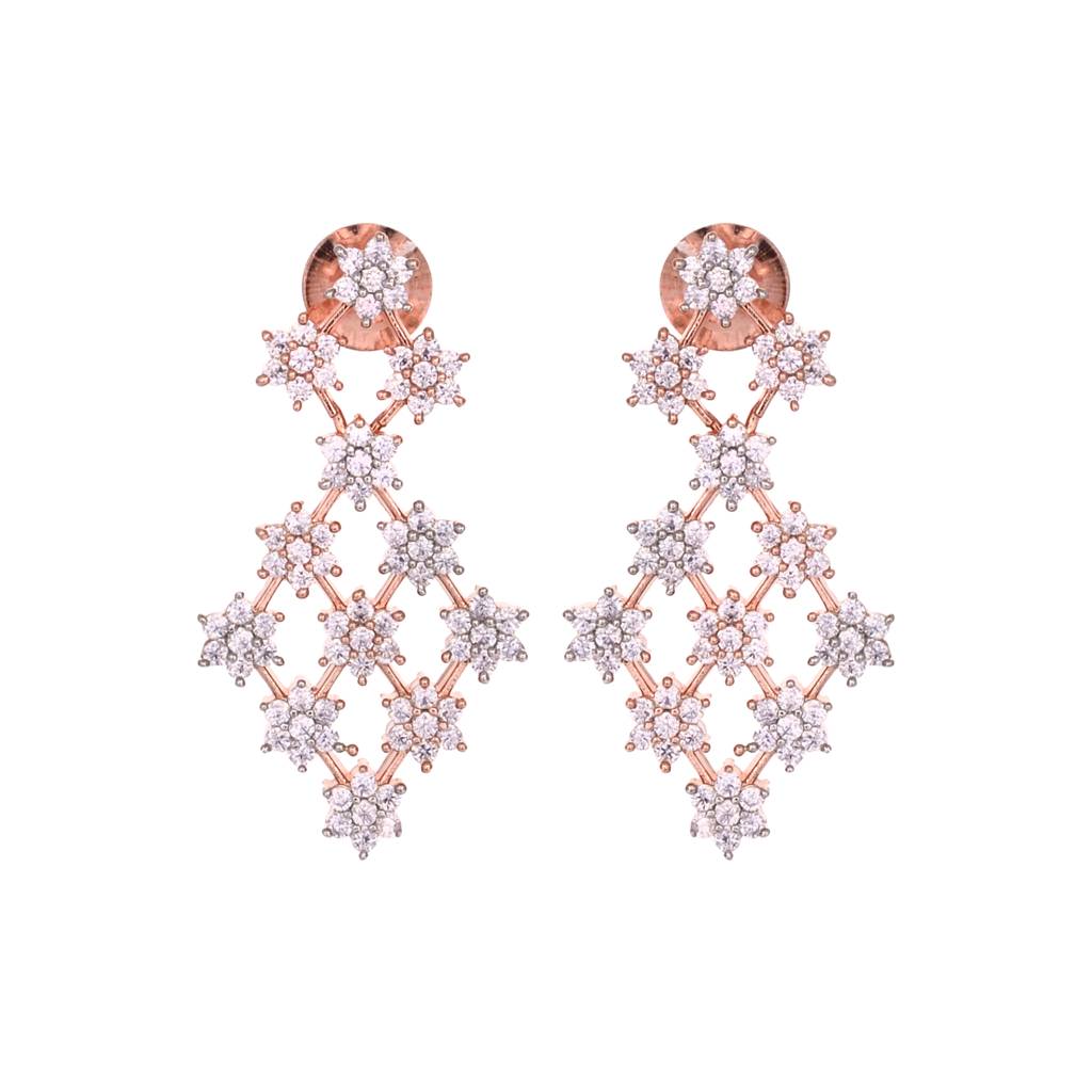 Rose Gold Plated White Ad Studded Modern Necklace  Jewellery Set With Earrings : SJNK1447