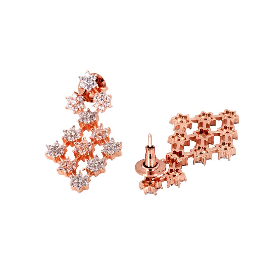 Rose Gold Plated White Ad Studded Modern Necklace  Jewellery Set With Earrings : SJNK1447