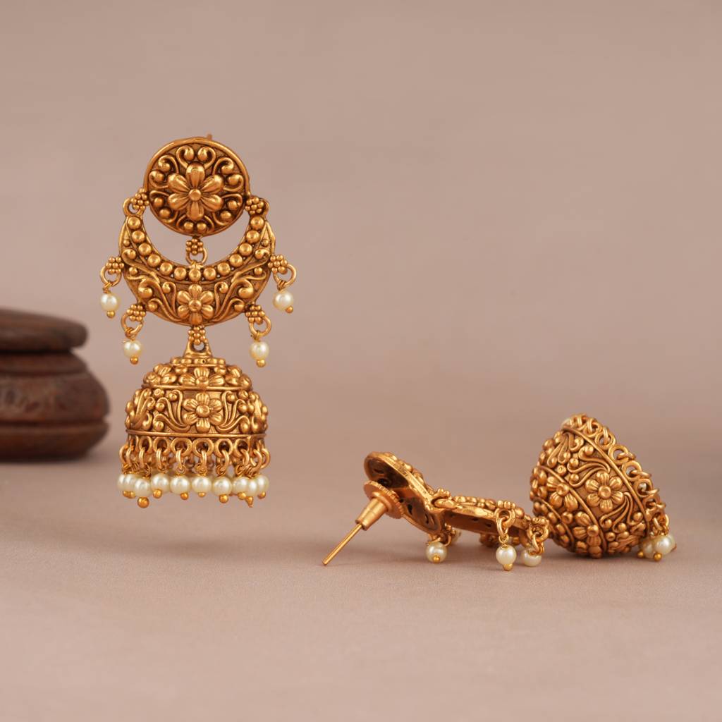 Long Anqtiue Gold Pearl Jhumka Earring : SJ111