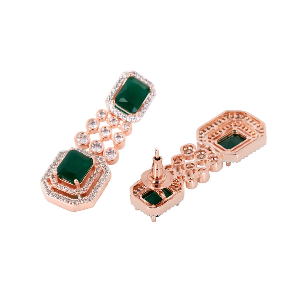 Rose Gold Plated White & Green  Ad Studded Modern  Necklace Jewellery  Set : SJNK1449