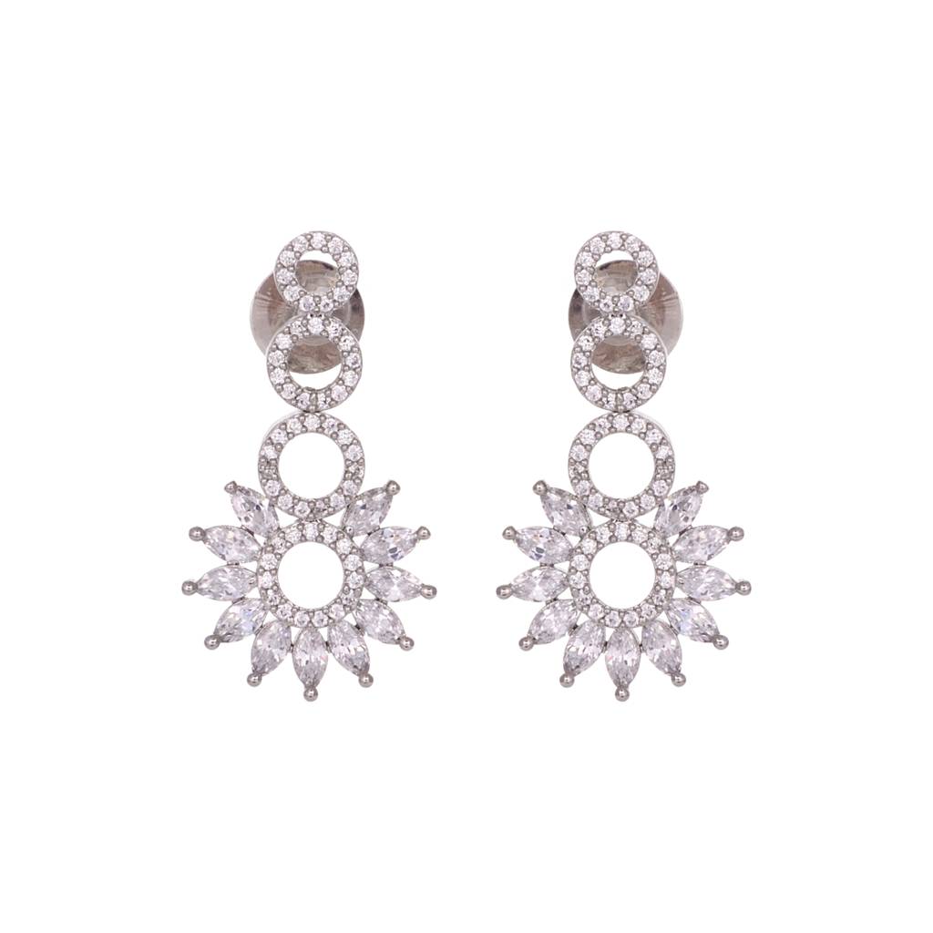 Silver Plated White Ad Studded Star Shaped Necklace Jewellery Set : SJNK1451