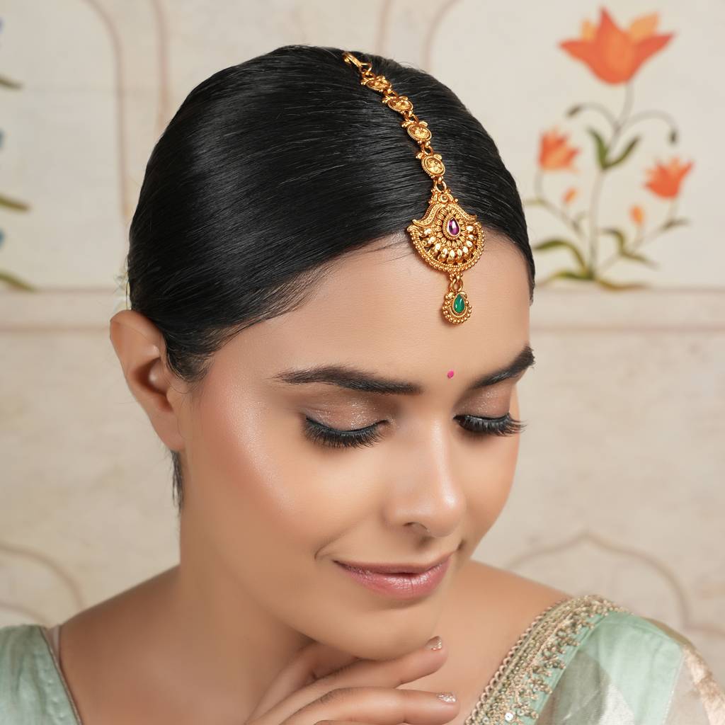 Stunning Antique Gold Multicolor Maangtika : SJ163