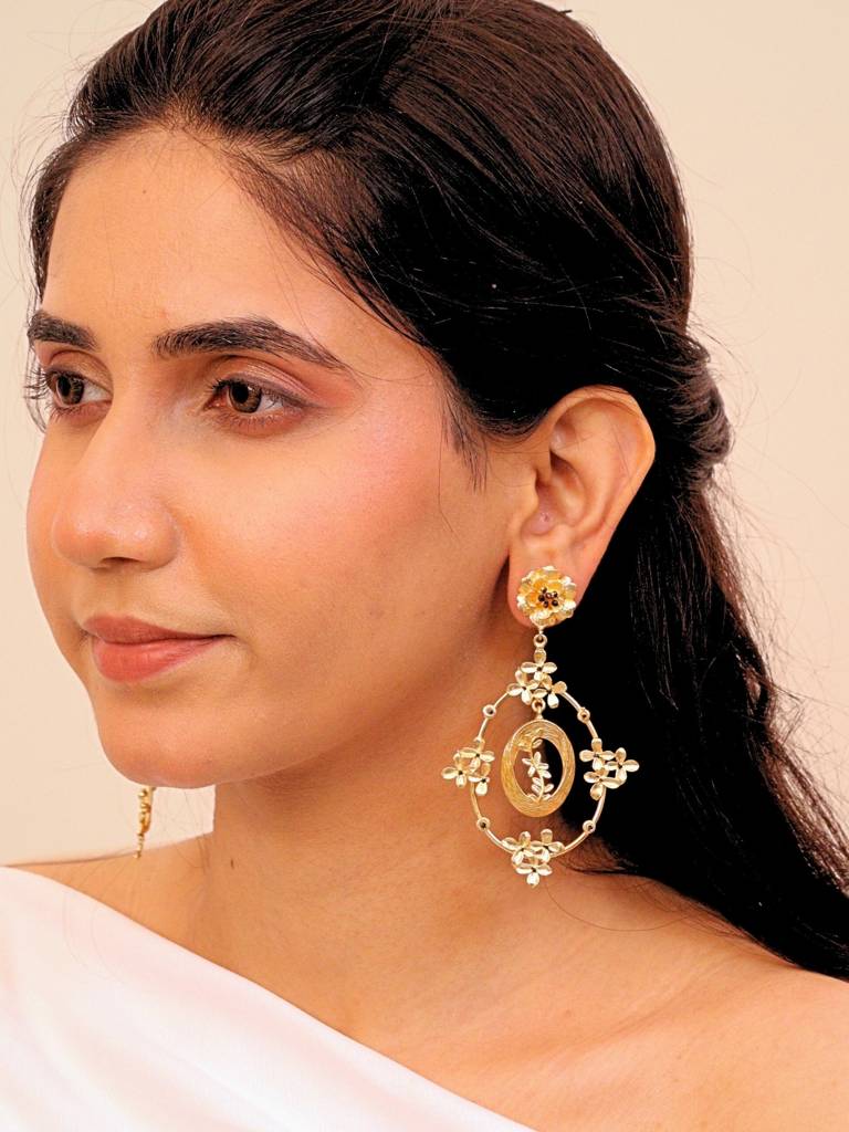 Tamara Brass Earrings For Women 18K Gold Plated Handmade : BJV042