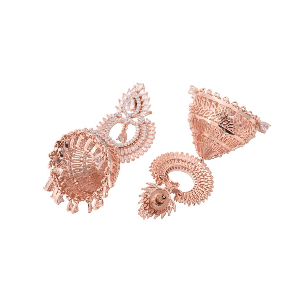 Rose Gold Plated White Ad Studded Lightweight Jhumka Earrings : SJER1460